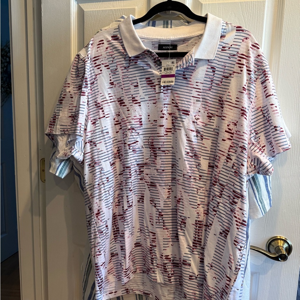 Alfani Men's Polo Shirt with Red and White Design